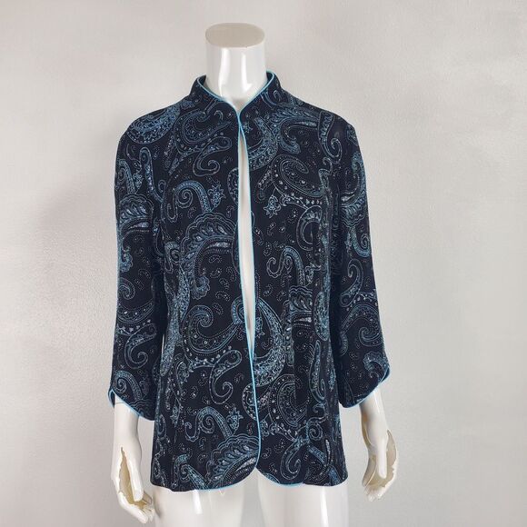 Vintage 90's Alex Evenings Black and Light Blue Paisley Jacket - Picture 1 of 8